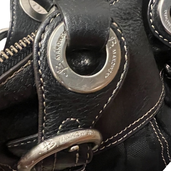 B. Makowsky Large Shoulder Bag Purse Shopper Black Leather Double Strap Zipper - Picture 4 of 14